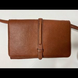 Fossil Brown Leather Crossbody with Magnetic Closure and back slip pocket